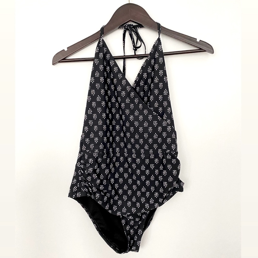 Black Wrap Halter One Piece Swimsuit